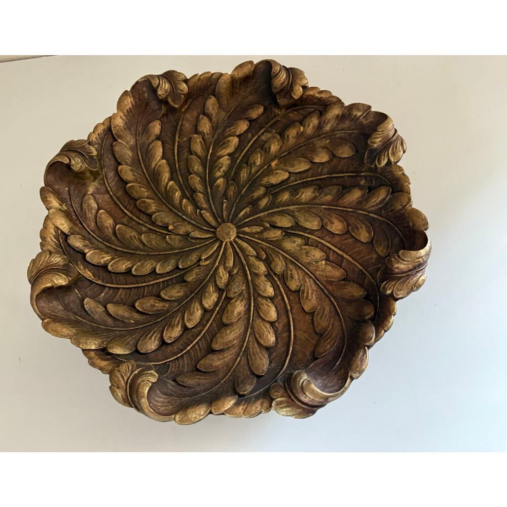 Vintage SyrocoWood Carved Leaf Bowl | Mid-Century Decorative Bowl